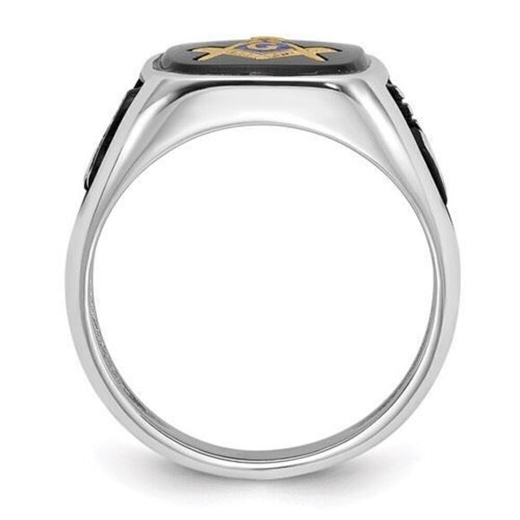 14k White Gold and Onyx Masonic Ring - Picture 2 of 6
